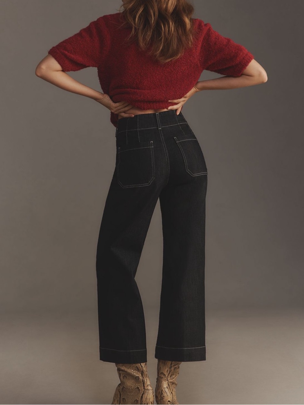 Anthropologie Maeve The Colette High-Rise Wide Leg Cropped Jeans 30 Dark Wash - Picture 2 of 8